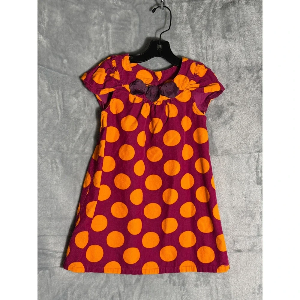 Genuine Kids OshKosh Magenta Orange Polka‎ Dot Corduroy Floral Dress 4T fun